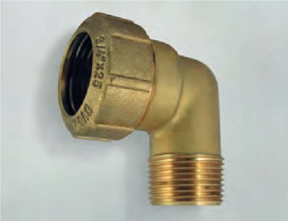 Messing PE-Kupplung Winkelform, mit Aussengewinde und Verschraubung - PE Kupplung aus Messing